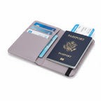 RFID Leather Passport Bag for Women – flat lay detail photo 1