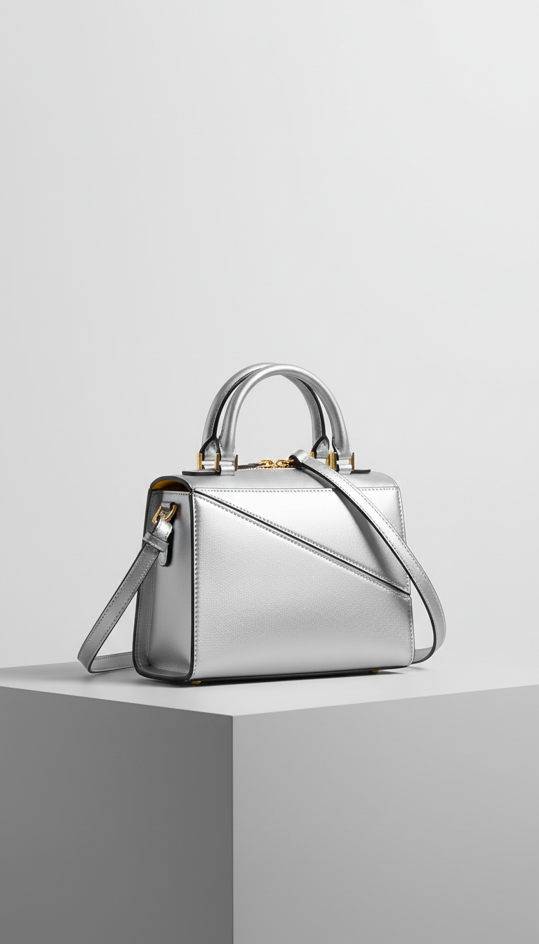 Mini-structured satchel in soft silver